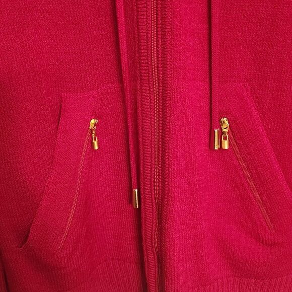 St. John Sport Full-Zip Wool Hoodie In "Wild Fire" Red Size L NWT - Picture 7 of 14